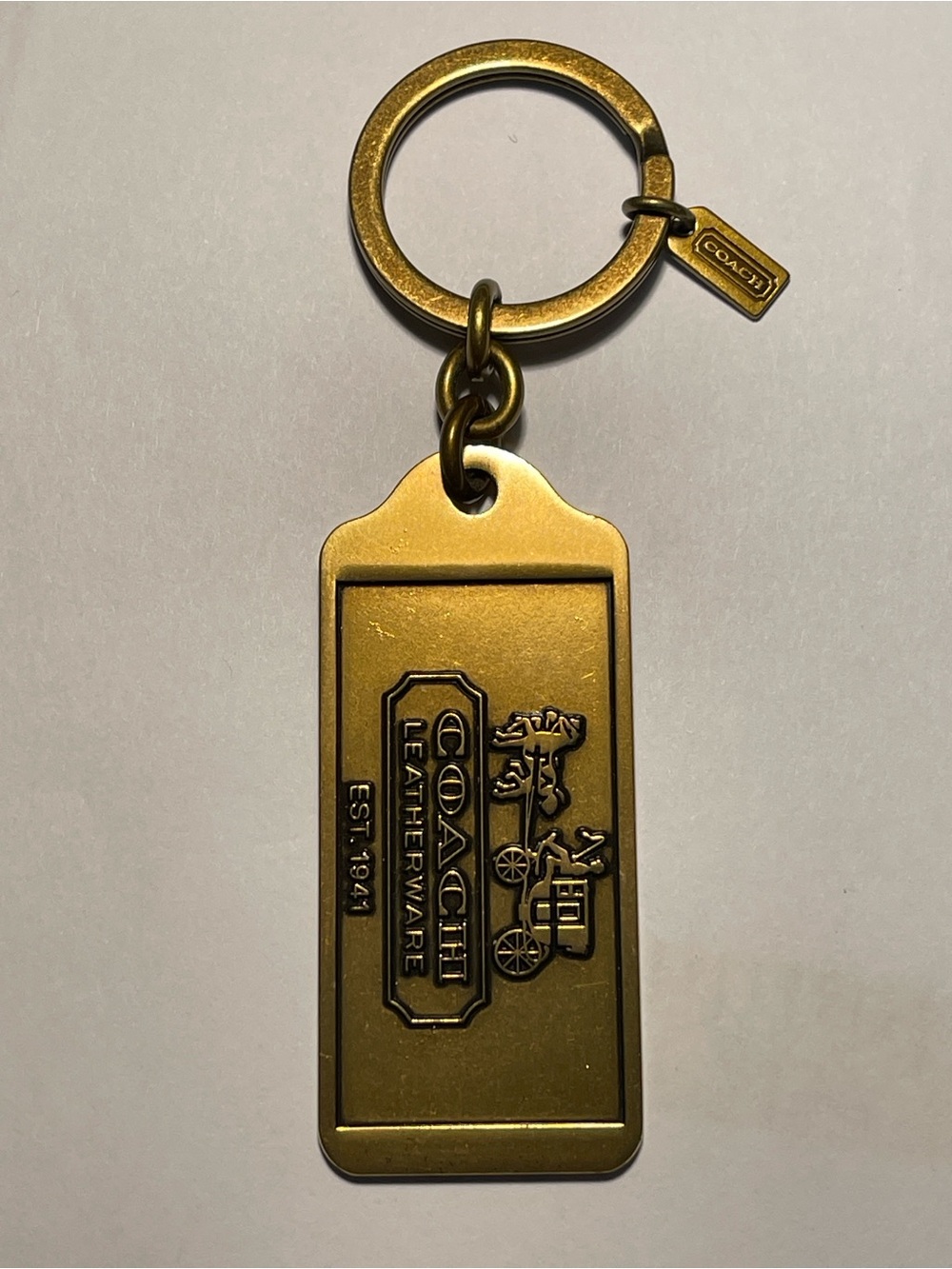 Coach Gold Brass Leatherware Logo Keyring